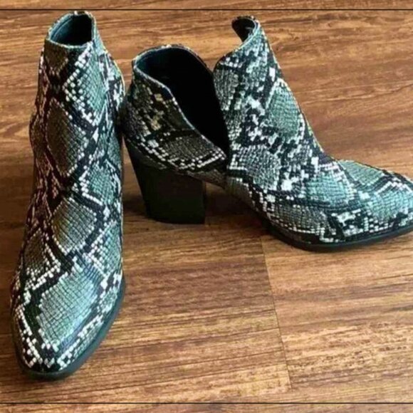 Ankle Booties / Boot Snakeskin Chunky Heel Size 41 9.5 Lala Ikai - Picture 2 of 6